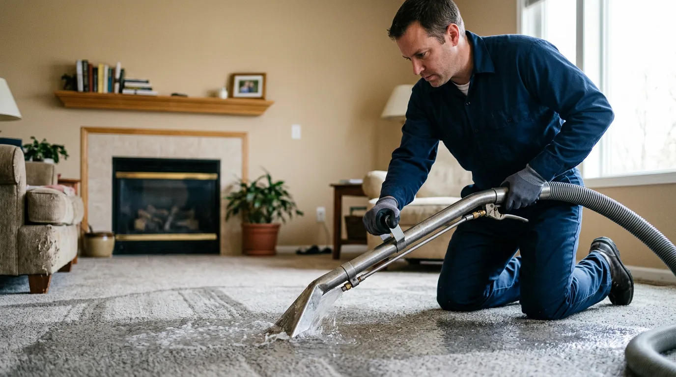 Water damage restoration technician working near Deckerville, MI